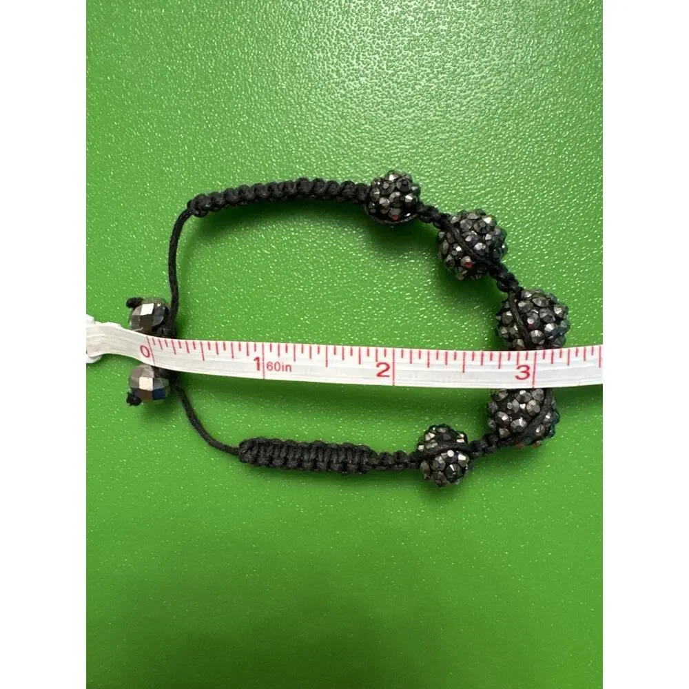 Black Shamballa Bead Bracelet Sparkly Crystal Trendy Gothic Goth